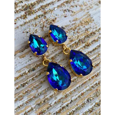 Arsinoe - Σκουλαρίκια με Κρύσταλλα Swarovski Bermuda Blue
