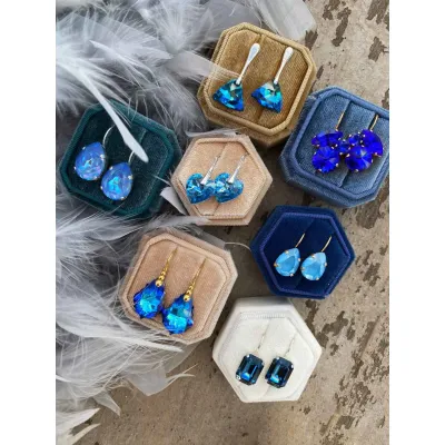 Jeanette - Σκουλαρίκια από Ασήμι 925 & Baroque Κρύσταλλο Swarovski Bermuda Blue