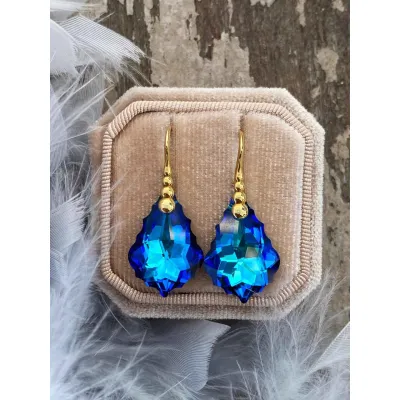 Jeanette - Σκουλαρίκια από Ασήμι 925 & Baroque Κρύσταλλο Swarovski Bermuda Blue
