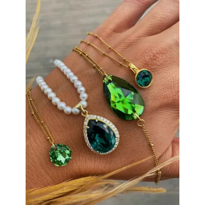 Seraphina Lariat - Κολιέ Γραβάτα με Κρύσταλλο Swarovski Fern Green