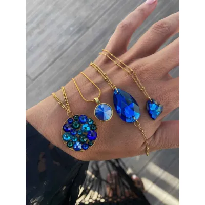 Seraphina Lariat - Κολιέ Γραβάτα με Κρύσταλλο Swarovski Capri Blue 