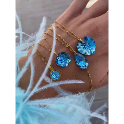 Seraphina Lariat Mini - Κολιέ Γραβάτα με Κρύσταλλο Swarovski Aquamarine