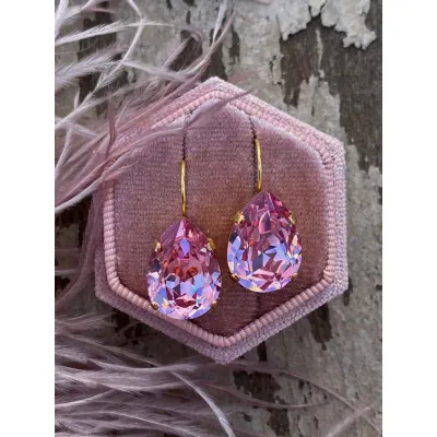 Carmen - Κρεμαστά Σκουλαρίκια Δάκρυ με Κρύσταλλο Swarovski Light Rose