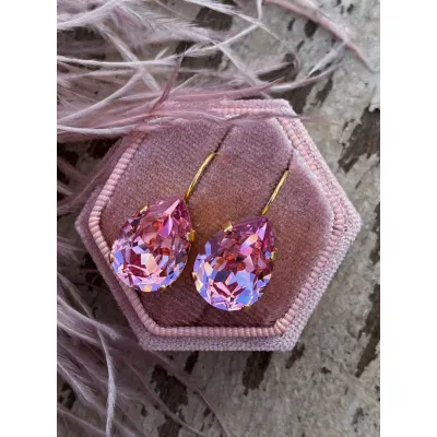 Carmen - Κρεμαστά Σκουλαρίκια Δάκρυ με Κρύσταλλο Swarovski Light Rose