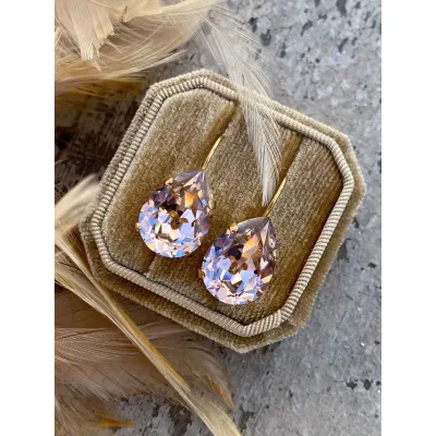 Carmen - Κρεμαστά Σκουλαρίκια Δάκρυ με Κρύσταλλο Swarovski Vintage Rose