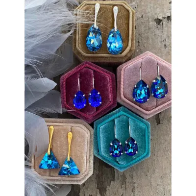 Carmen - Κρεμαστά Σκουλαρίκια Δάκρυ με Κρύσταλλο Swarovski Bermuda Blue