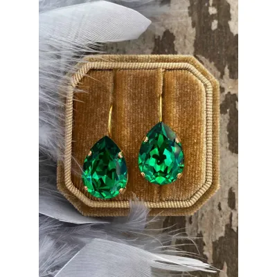 Carmen - Κρεμαστά Σκουλαρίκια Δάκρυ με Κρύσταλλο Swarovski Majestic Green