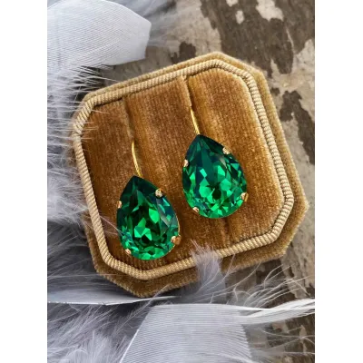Carmen - Κρεμαστά Σκουλαρίκια Δάκρυ με Κρύσταλλο Swarovski Majestic Green