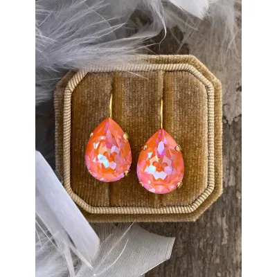 Carmen - Κρεμαστά Σκουλαρίκια Δάκρυ με Κρύσταλλο Swarovski Orange Glow Delite