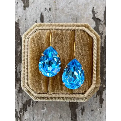 Carmen - Κρεμαστά Σκουλαρίκια Δάκρυ με Κρύσταλλο Swarovski Aquamarine