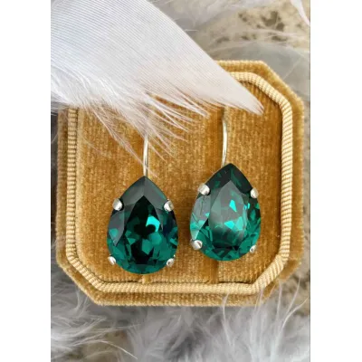 Carmen - Κρεμαστά Σκουλαρίκια Δάκρυ με Κρύσταλλο Swarovski Emerald