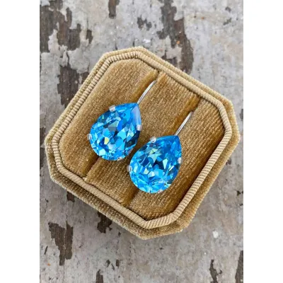 Carmen - Κρεμαστά Σκουλαρίκια Δάκρυ με Κρύσταλλο Swarovski Aquamarine
