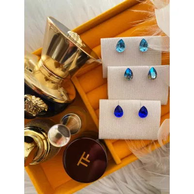 Carmen - Καρφωτά Σκουλαρίκια Δάκρυ Mini με Κρύσταλλα Swarovski Blue Shades