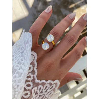 Coco - Δακτυλίδι από Ασήμι 925 & Κρύσταλλα Swarovski White Opal