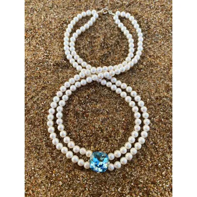Coquette Pearls Choker Necklace / Aquamarine