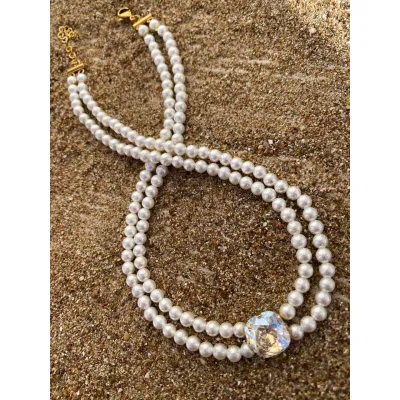 Coquette Pearl Choker - Κολιέ Τσ΄΄όκερ με Μαργαριτάρια & Κρύσταλλα Swarovski Moonlight