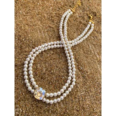 Coquette Pearl Choker - Κολιέ Τσ΄΄όκερ με Μαργαριτάρια & Κρύσταλλα Swarovski Moonlight