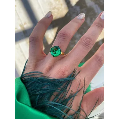 Coquette - Δακτυλίδι από Ασήμι 925 & Κρύσταλλο Swarovski Majestic Green