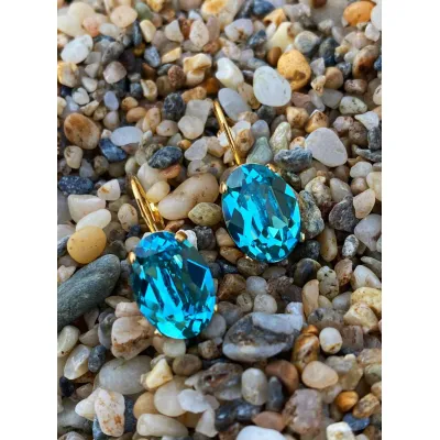 Esmeralda - Κρεμαστά Σκουλαρίκια  με Κρύσταλλο Swarovski Light Turquoise