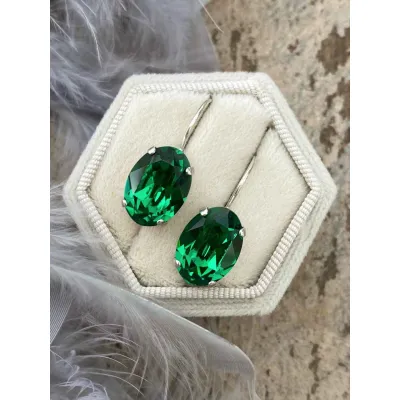 Esmeralda - Κρεμαστά Σκουλαρίκια  με Κρύσταλλο Swarovski Majestic Green