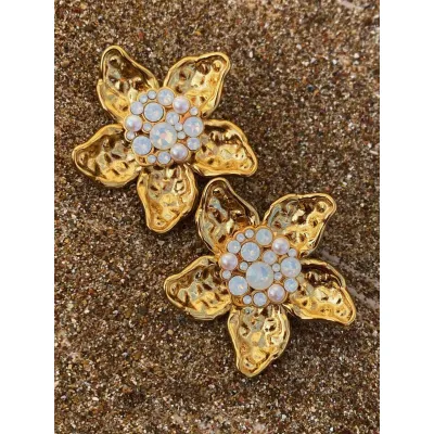 Flower Lily Earrings / White Opal