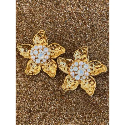 Flower Lily Earrings / White Opal