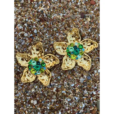 Lily - Σκουλαρίκια Λουλο΄υδι με Κρ΄υσταλλα Swarovski Green Combo