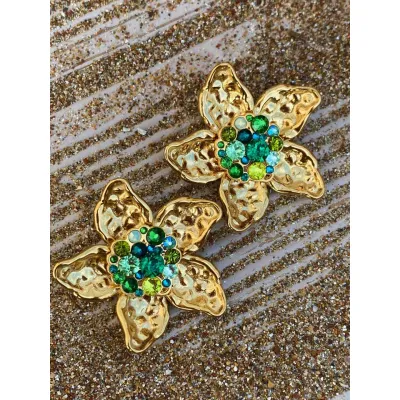 Lily - Σκουλαρίκια Λουλο΄υδι με Κρ΄υσταλλα Swarovski Green Combo