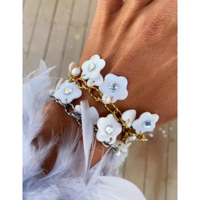 Margarita Charm - Χειροποίητο Βραχιόλι με Charms Μαργαρίτες, Πέρλες & Κρύσταλλα Swarovski Crystal
