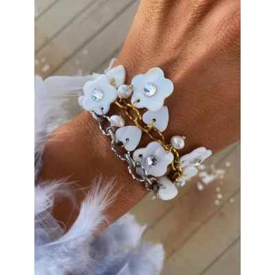 Margarita Charm - Χειροποίητο Βραχιόλι με Charms Μαργαρίτες, Πέρλες & Κρύσταλλα Swarovski Crystal