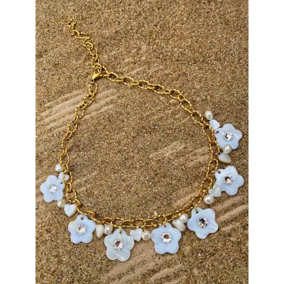 Margarita Charm - Χειροποίητο Κολιέ με charms Μαργαρίτες, Πέρλες & Κρύσταλλα Swarovski Crystal
