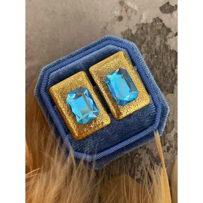 Élysée Square - Σκουλαρίκια με Κρύσταλλα Swarovski Aquamarine