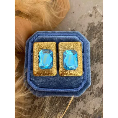 Élysée Square - Σκουλαρίκια με Κρύσταλλα Swarovski Aquamarine