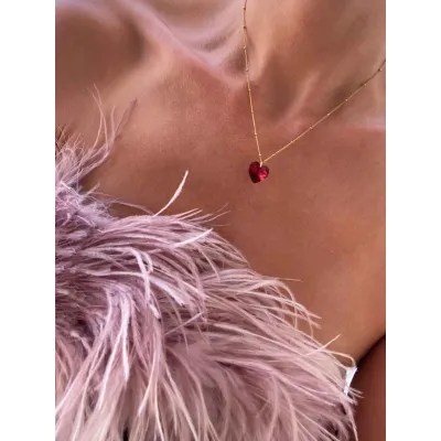 Bella Heart Classic - Κολιέ με Μενταγιόν Καρδιά & Κρύσταλλο Swarovski Scarlet