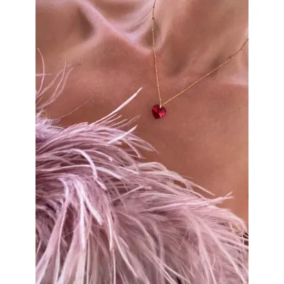 Bella Heart Classic - Κολιέ με Μενταγιόν Καρδιά & Κρύσταλλο Swarovski Scarlet