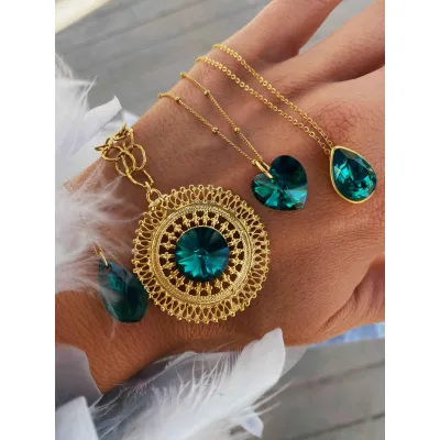 Bella Heart Classic - Κολιέ με Μενταγιόν Καρδιά & Κρύσταλλο Swarovski Emerald