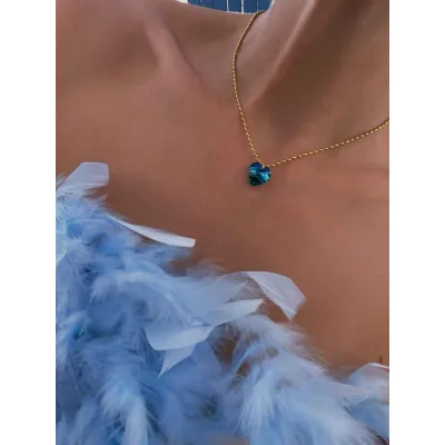 Bella Heart Classic - Κολιέ με Μενταγιόν Καρδιά & Κρύσταλλο Swarovski Blue Zircon