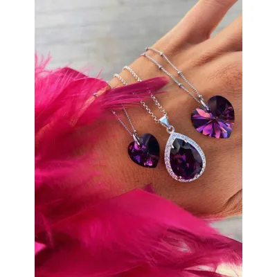 Bella Heart Classic - Κολιέ με Μενταγιόν Καρδιά & Κρύσταλλο Swarovski Amethyst