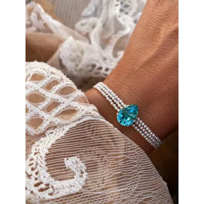 Juliette Pearl - Βραχιόλι με Πέρλες & Κρύσταλλο Swarovski Light Turquoise