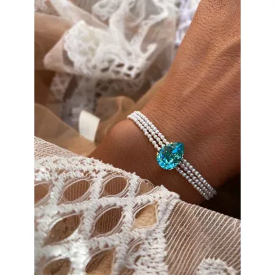 Juliette Pearl - Βραχιόλι με Πέρλες & Κρύσταλλο Swarovski Light Turquoise