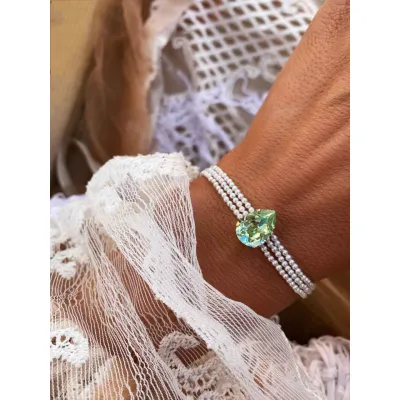 Juliette Pearl - Βραχιόλι με Πέρλες & Κρύσταλλο Swarovski Chrysolite