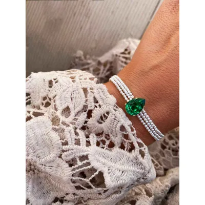 Juliette Pearl - Βραχιόλι με Πέρλες & Κρύσταλλο Swarovski Majestic Green