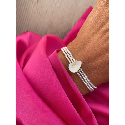 Juliette Pearl - Βραχιόλι με Πέρλες & Κρύσταλλο Swarovski Light Grey Delite