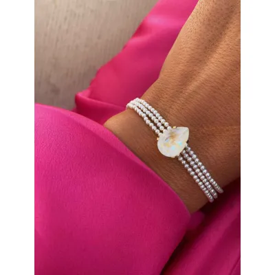 Juliette Pearl - Βραχιόλι με Πέρλες & Κρύσταλλο Swarovski Light Grey Delite