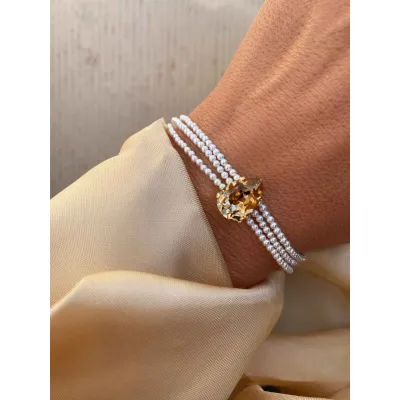 Juliette Pearl - Βραχιόλι με Πέρλες & Κρύσταλλο Swarovski Topaz