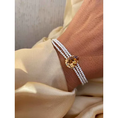 Juliette Pearl - Βραχιόλι με Πέρλες & Κρύσταλλο Swarovski Topaz