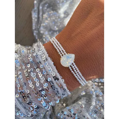 Juliette Pearl - Βραχιόλι με Πέρλες & Κρύσταλλο Swarovski White Opal