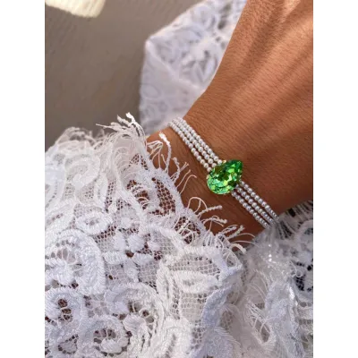 Juliette Pearl - Βραχιόλι με Πέρλες & Κρύσταλλο Swarovski Peridot