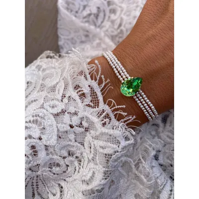 Juliette Pearl - Βραχιόλι με Πέρλες & Κρύσταλλο Swarovski Peridot