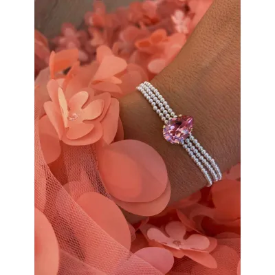 Juliette Pearl - Βραχιόλι με Πέρλες & Κρύσταλλο Swarovski Light Rose